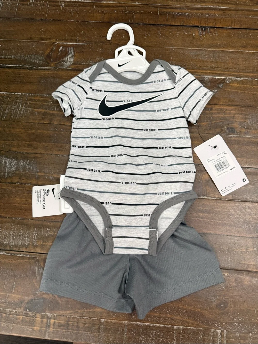 Nike Gray Striped Baby Bodysuit & Charcoal Shorts Set - Picture 2 of 2